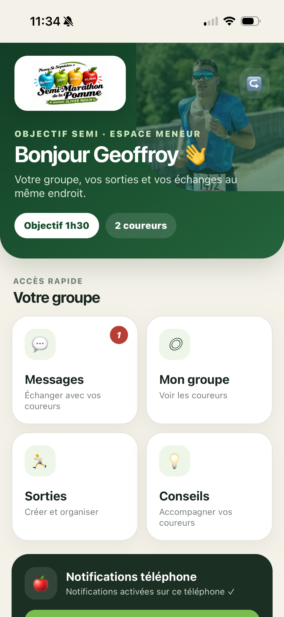 Objectif Semi sur téléphone, espace meneur